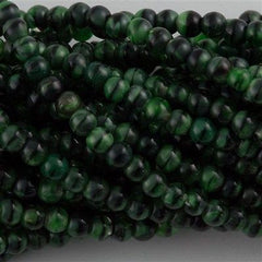 200 Czech 4mm Pressed Glass Round Beads Green with Black (26507)