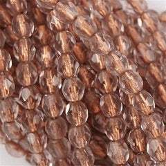 100 Czech Fire Polished 4mm Round Bead Copper Line Light Amethyst (20020CL)