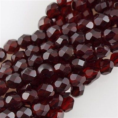 100 Czech Fire Polished 4mm Round Bead Ruby (90100)