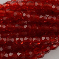 50 Czech Fire Polished 8mm Round Bead Siam Ruby (90080)