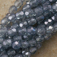 100 Czech Fire Polished 4mm Round Bead Transparent Blue Luster (14464)