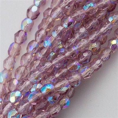100 Czech Fire Polished 3mm Round Bead Mid. Amethyst AB (20040X)