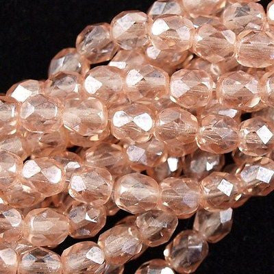 50 Czech Fire Polished 6mm Round Bead Rosaline Luster (70100L)