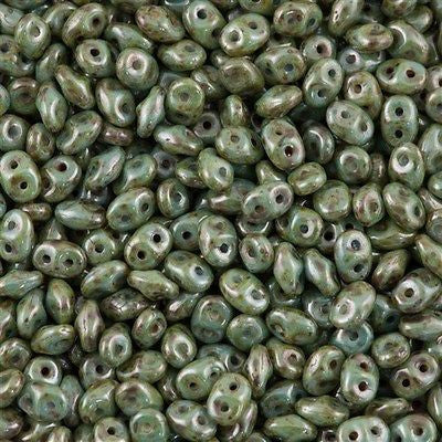 Super Duo 2x5mm Two Hole Beads Opaque Green Luster 22g Tube (65431P)
