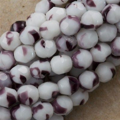 50 Czech Fire Polished 6mm Round Bead White Amethyst (08293)