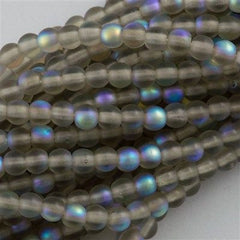 100 Czech 6mm Pressed Glass Round Beads Matte Black Diamond AB (40010MX)
