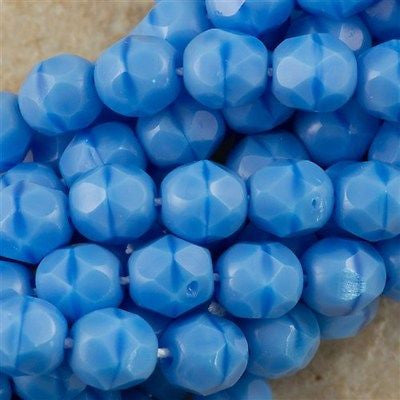 50 Czech Fire Polished 6mm Round Bead Sky Blue Coral (64020)