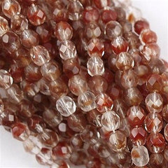 100 Czech Fire Polished 4mm Round Bead Hurricane Topaz Oxblood (99233)