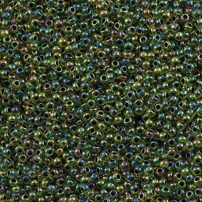 50g Toho Round Seed Beads 11/0 Jonquil Lined Forest Green AB (1829)