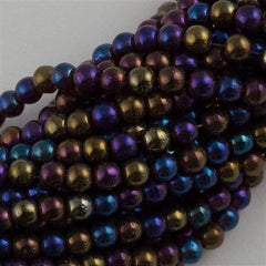 200 Czech 4mm Pressed Glass Round Beads Garnet Luster Iris (90110LR)