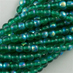 100 Czech 6mm Pressed Glass Round Beads Emerald AB (50730X)