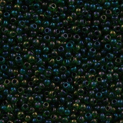 Toho Round Seed Bead 11/0 Amber Inside Color Lined Spruce Green 2.5-inch Tube (387)