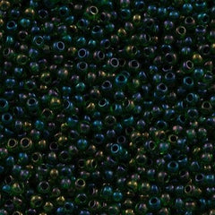 Toho Round Seed Bead 11/0 Amber Inside Color Lined Spruce Green 2.5-inch Tube (387)