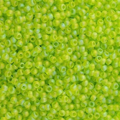 Toho Round Seed Bead 11/0 Transparent Matte Lime Green AB 2.5-inch Tube (164F)