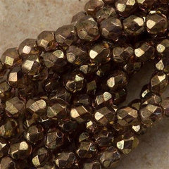 100 Czech Fire Polished 4mm Round Bead Transparent Gold Topaz Luster (15695)