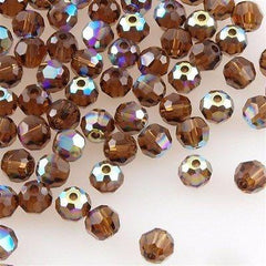 12 TRUE CRYSTAL 4mm Faceted Round Bead Smoked Topaz AB (220 AB)
