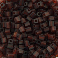 Miyuki 4mm Cube Seed Bead Transparent Matte Dark Amber 19g Tube (134F)