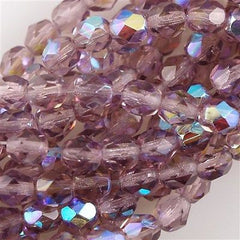 50 Czech Fire Polished 8mm Round Bead Mid Amethyst AB (20040X)
