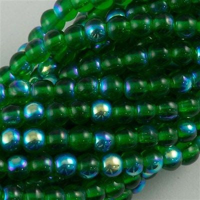 200 Czech 4mm Pressed Glass Round Beads Green Emerald AB (50140X)