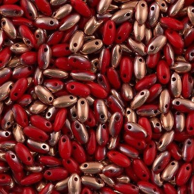 Czech Rizo 2.5x6mm Beads Opaque Red Capri Gold 15g RZ-93200CAG