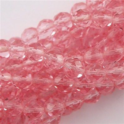 50 Czech Fire Polished 8mm Round Bead Pink (70210)