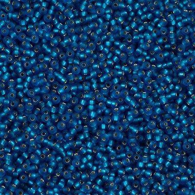50g Miyuki Round Seed Bead 11/0 Matte Silver Lined Capri Blue (25F)
