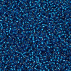 50g Miyuki Round Seed Bead 11/0 Matte Silver Lined Capri Blue (25F)