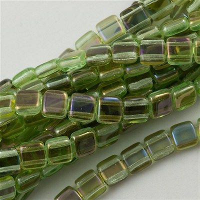 50 CzechMates 6mm Two Hole Tile Beads Peridot Twilight T6-50500W
