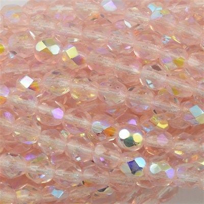 100 Czech Fire Polished 4mm Round Bead Rosaline AB (70100X)