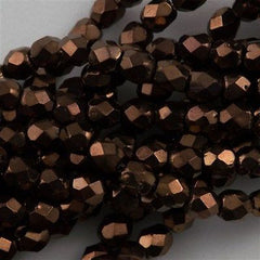 100 Czech Fire Polished 3mm Round Bead Dark Bronze (14415)