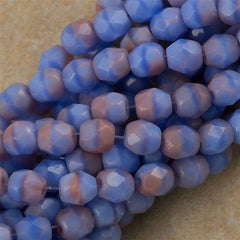 100 Czech Fire Polished 4mm Round Bead Opaque Blue Pink (37724)