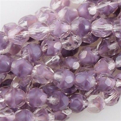 50 Czech Fire Polished 6mm Round Bead Amethyst Crystal (26028)