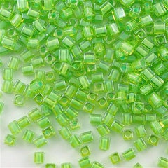 Miyuki 4mm Square Seed Bead Inside Color Lined Lime Green 19g Tube (2634)