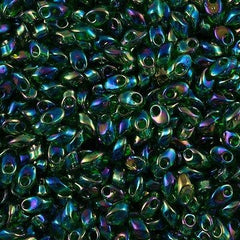 Miyuki Long Magatama Seed Bead Transparent Green AB 8g Tube (179)