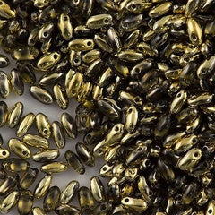 Czech Rizo 2.5x6mm Beads Black Diamond Amber Gold 15g RZ-40010AG