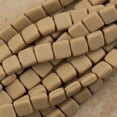 50 CzechMates 6mm Two Hole Tile Beads Matte French Beige (13070M)