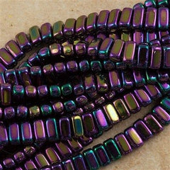 50 CzechMates 3x6mm Two Hole Brick Beads Purple Iris (21495)