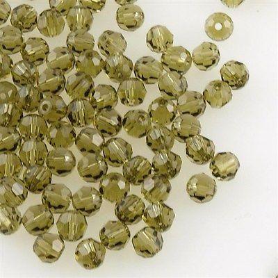 12 TRUE CRYSTAL 4mm Faceted Round Bead Khaki (550)