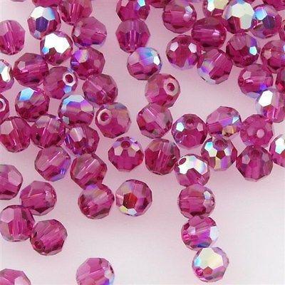 12 TRUE CRYSTAL 4mm Faceted Round Bead Fuchsia AB (502 AB)