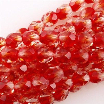 50 Czech Fire Polished 6mm Round Bead Crystal Siam Ruby (90091)