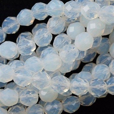 50 Czech Fire Polished 8mm Round Bead Milky White (01000)