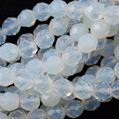 50 Czech Fire Polished 8mm Round Bead Milky White (01000)