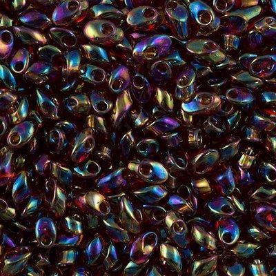 Miyuki Long Magatama Seed Bead Transparent Dark Amber AB 8g Tube (257)