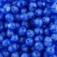 50 Czech Fire Polished 6mm Round Bead Dark Blue Coral (36027)