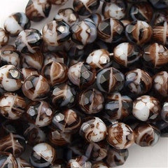 50 Czech Fire Polished 8mm Round Bead Opaque Brown White (15015)