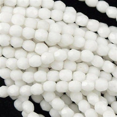 50 Czech Fire Polished 6mm Round Bead Opaque White (03000)