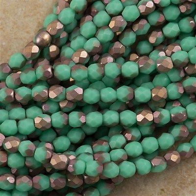 100 Czech Fire Polished 3mm Round Bead Matte Green Turquoise Apollo (53130AM)