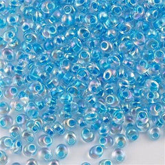 Miyuki 4mm Magatama Seed Bead Green Inside Color Lined Blue 23g Tube (31)