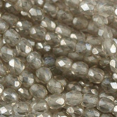 100 Czech Fire Polished 4mm Round Bead Black Diamond Luster (40010L)