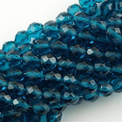 50 Czech Fire Polished 8mm Round Bead Teal (60150)